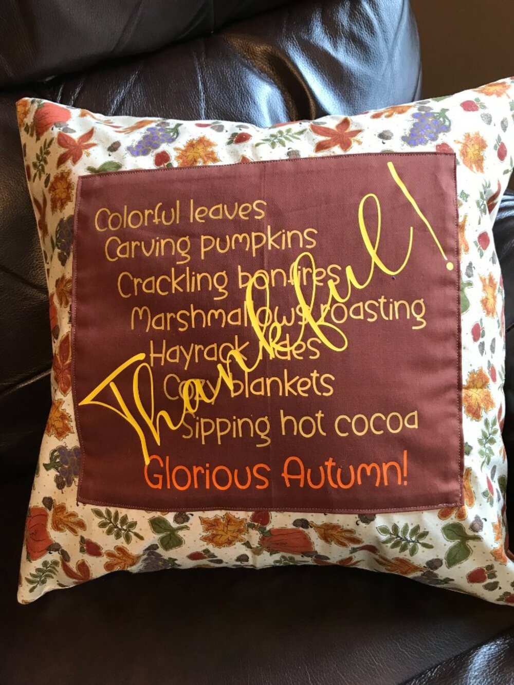 Fall Pillow Cover 18 x 18 Glorious Autumn Home Decor, Thankful Decorative Sham